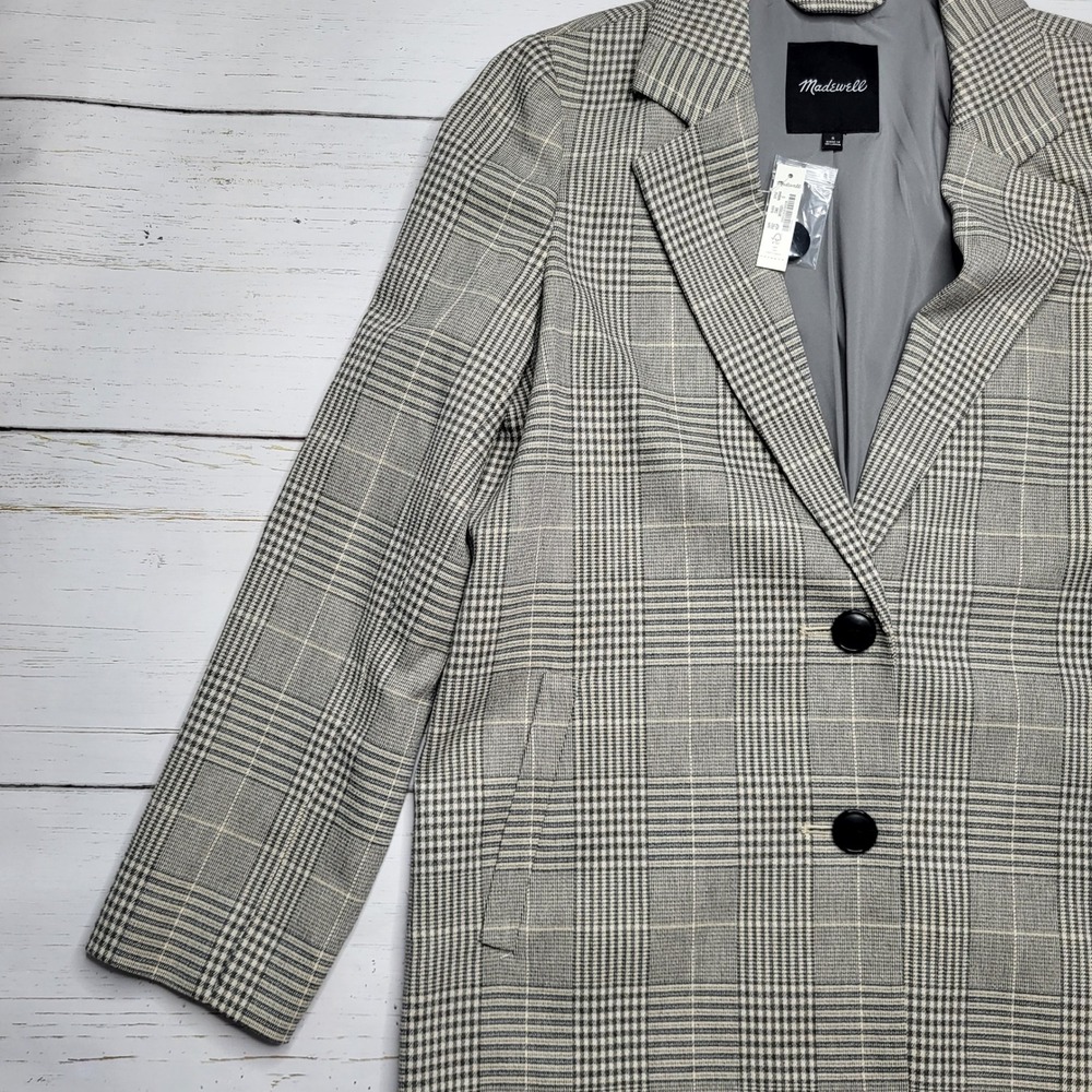 Madewell Dorest Blazer Jacket Galloway Plaid Gray Button Slouchy Oversized Small - Picture 6 of 9